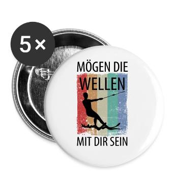 Wasserskier Wasserski Wasserskifahrer - Buttons groß 56 mm (5er Pack) - Weiß - Vorne