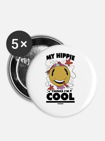 lustiger Hippie - Buttons groß 56 mm (5er Pack) - Weiß