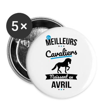 Les meilleurs cavaliers naissent en Avril - Lot de 5 grands badges (56 mm) - blanc - Devant