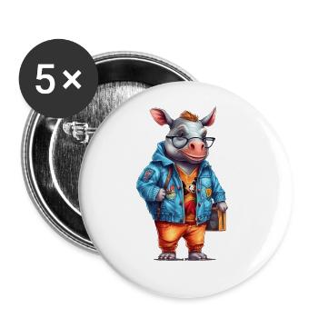 Dessin animé Mignon Rhinocéros - Lot de 5 grands badges (56 mm) - blanc - Devant