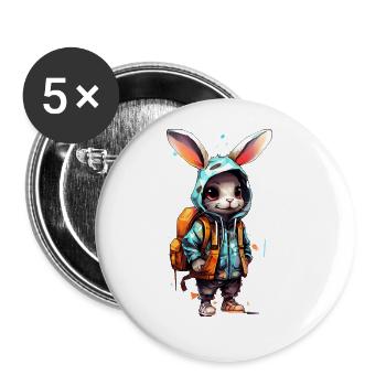 Cute Rabbit Cartoon - Buttons large 2.2''/56 mm (5-pack) - white - Front