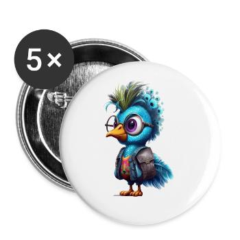 Dessin animé de paon mignon - Lot de 5 grands badges (56 mm) - blanc - Devant