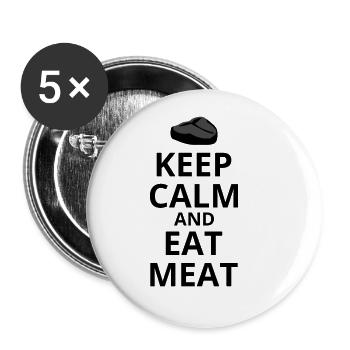 Ruhe bewahren und Fleisch essen - Buttons groß 56 mm (5er Pack) - Weiß - Vorne