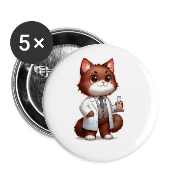 Chat mignon scientifique - Lot de 5 grands badges (56 mm) - blanc - Devant