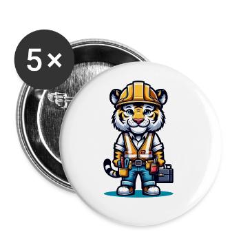Mignon tigre ouvrier de la construction - Lot de 5 grands badges (56 mm) - blanc - Devant