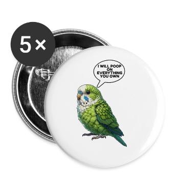Papageienvogel Grüner Papagei - Buttons groß 56 mm (5er Pack) - Weiß - Vorne