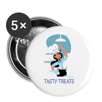Chef Cook Kitchen Culinary Retro Bake Restaurant - Buttons groß 56 mm (5er Pack) - Weiß - Vorne