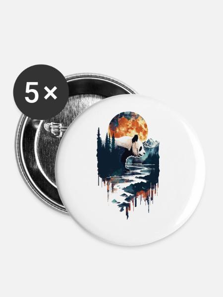 Panda - Buttons groß 56 mm (5er Pack) - Weiß
