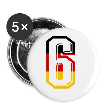 Nummer 6 Deutschland Trikot Zahl 6 Jahre - Buttons groß 56 mm (5er Pack) - Weiß - Vorne