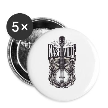 Banjo Guitar Bluegrass Music Nashville - Buttons large 2.2''/56 mm (5-pack) - white - Front