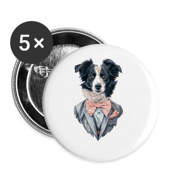 Border Collie - Buttons groß 56 mm (5er Pack) - Weiß - Vorne