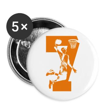NUMMER 7 BASKETBALL 7. GEBURTSTAG - Buttons groß 56 mm (5er Pack) - Weiß - Vorne