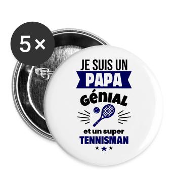 Papa génial & tennisman – idée fête des pères - Lot de 5 grands badges (56 mm) - blanc - Devant