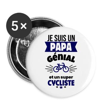 Papa génial & cycliste – idée fête des pères - Lot de 5 grands badges (56 mm) - blanc - Devant