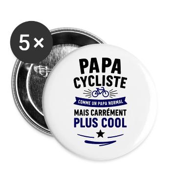 Papa cycliste – plus cool qu’un papa normal - Lot de 5 grands badges (56 mm) - blanc - Devant