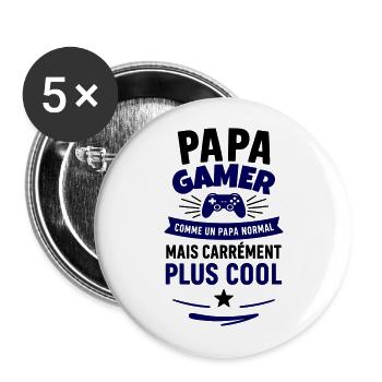 Papa gamer – plus cool qu’un papa normal - Lot de 5 grands badges (56 mm) - blanc - Devant