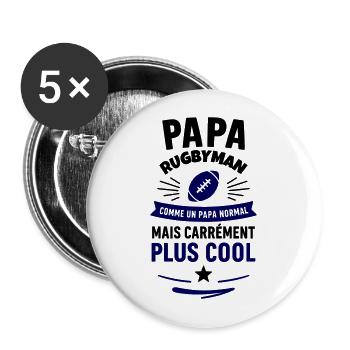 Papa rugbyman – plus cool qu’un papa normal - Lot de 5 grands badges (56 mm) - blanc - Devant