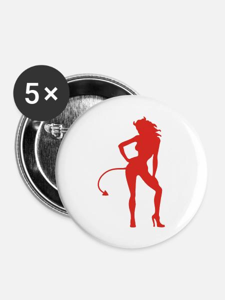 Teufelin - Devil - Buttons groß 56 mm (5er Pack) - Weiß
