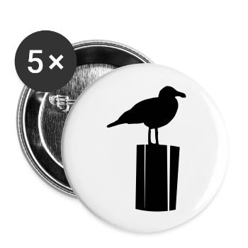 Möwe sitzend - Buttons groß 56 mm (5er Pack) - Weiß - Vorne