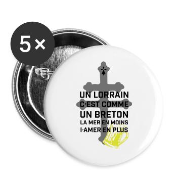 Croix lorraine et chope jaune - Lot de 5 grands badges (56 mm) - blanc - Devant
