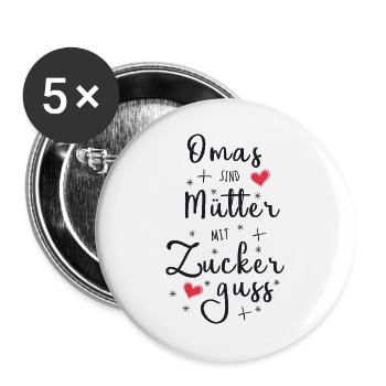 Omas sind Mütter mit Zuckerguss - Oma Geschenk - Buttons groß 56 mm (5er Pack) - Weiß - Vorne