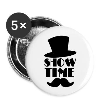 SHOW TIME Zirkus Clown-Hut und Schnurrbart - Buttons groß 56 mm (5er Pack) - Weiß - Vorne