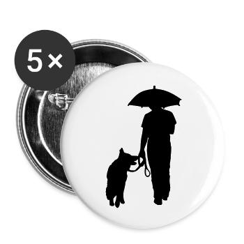 Gassi-Runde im Regen - Buttons groß 56 mm (5er Pack) - Weiß - Vorne