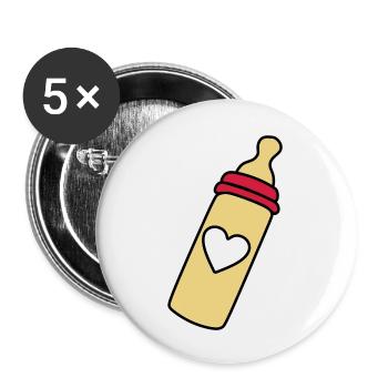 biberon coeur - Lot de 5 grands badges (56 mm) - blanc - Devant
