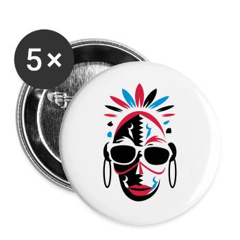 African mask with sunglasses - Buttons large 2.2''/56 mm (5-pack) - white - Front