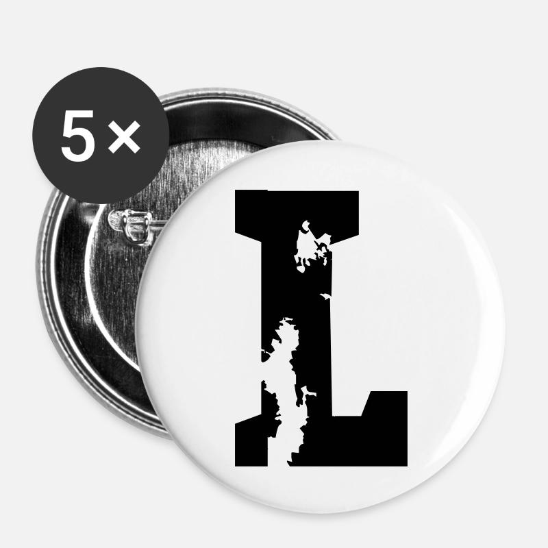 L - Buchstabe - Buttons groß 56 mm (5er Pack) - Weiß