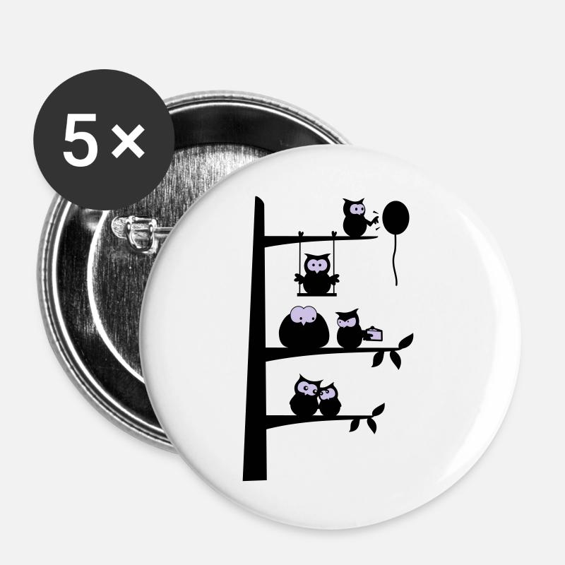 many owls - Buttons large 2.2''/56 mm (5-pack) - white