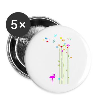 Frühling Flamingo Blumen Schmetterlinge - Buttons groß 56 mm (5er Pack) - Weiß - Vorne