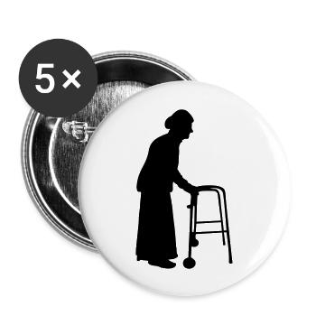 Grand-mère avec canne bâton de marche aller Bock - Lot de 5 grands badges (56 mm) - blanc - Devant