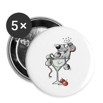 Beschwipste Cocktail Maus - Mäuse - Buttons groß 56 mm (5er Pack) - Weiß - Vorne