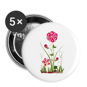 Garten Blumen, Blume Frühjahr, Sommer, Geburtstag - Buttons groß 56 mm (5er Pack) - Weiß - Vorne