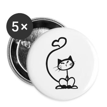 Happy Le Chat Coeur noir - Lot de 5 grands badges (56 mm) - blanc - Devant