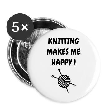 Tricot / Tricoter / Tricoteuse / Broderie - Lot de 5 grands badges (56 mm) - blanc - Devant