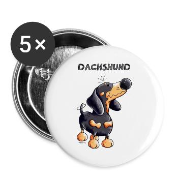 Knuffiger Dackel - Buttons groß 56 mm (5er Pack) - Weiß - Vorne