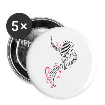 Mikrofon mit Musiknoten und Notenschlüssel - Buttons groß 56 mm (5er Pack) - Weiß - Vorne