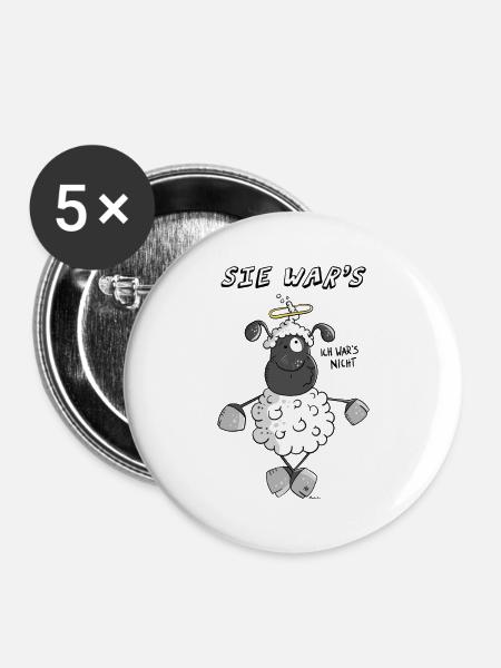 Sie war's Unschuldslamm - Buttons groß 56 mm (5er Pack) - Weiß