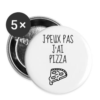 pizza / pizzaiolo / chef / italie / pizzaiola - Lot de 5 grands badges (56 mm) - blanc - Devant