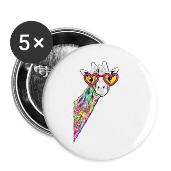 Zeichnung Süße Giraffe Bunt Hipster Mit Herzbrille - Buttons groß 56 mm (5er Pack) - Weiß - Vorne
