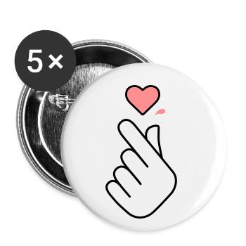 K-Pop Hand Symbol with Heart - Buttons large 2.2''/56 mm (5-pack) - white - Front