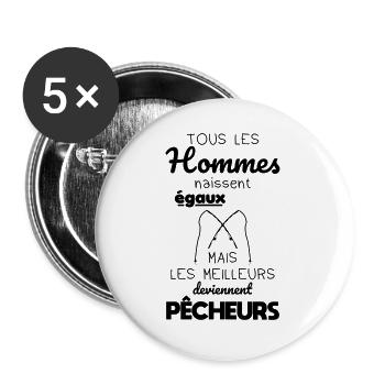 Hommes naissent égaux meilleurs pêcheurs - Lot de 5 grands badges (56 mm) - blanc - Devant