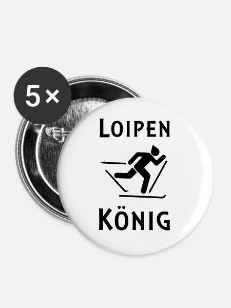 Loipenkönig Skilanglauf und Wintersport - Buttons groß 56 mm (5er Pack) - Weiß
