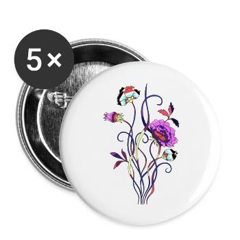 Fleurs - Lot de 5 grands badges (56 mm) - blanc - Devant