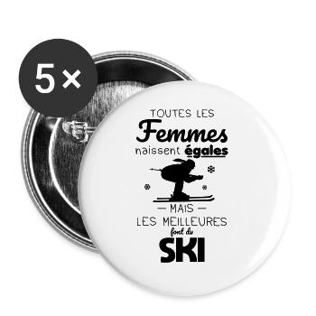 Ski - Femmes égales meilleures font du ski - Lot de 5 grands badges (56 mm) - blanc - Devant