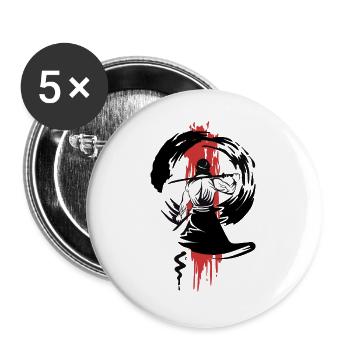Samurai Warrior Schwert Japanisches Retro-Design - Buttons groß 56 mm (5er Pack) - Weiß - Vorne