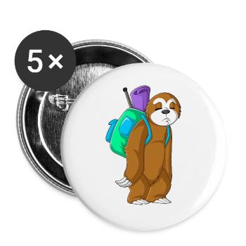 Faultier-Camping - Buttons groß 56 mm (5er Pack) - Weiß - Vorne