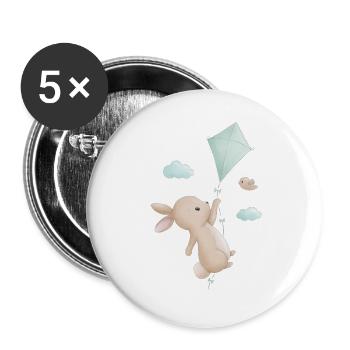Hase mit Drachen - Buttons groß 56 mm (5er Pack) - Weiß - Vorne
